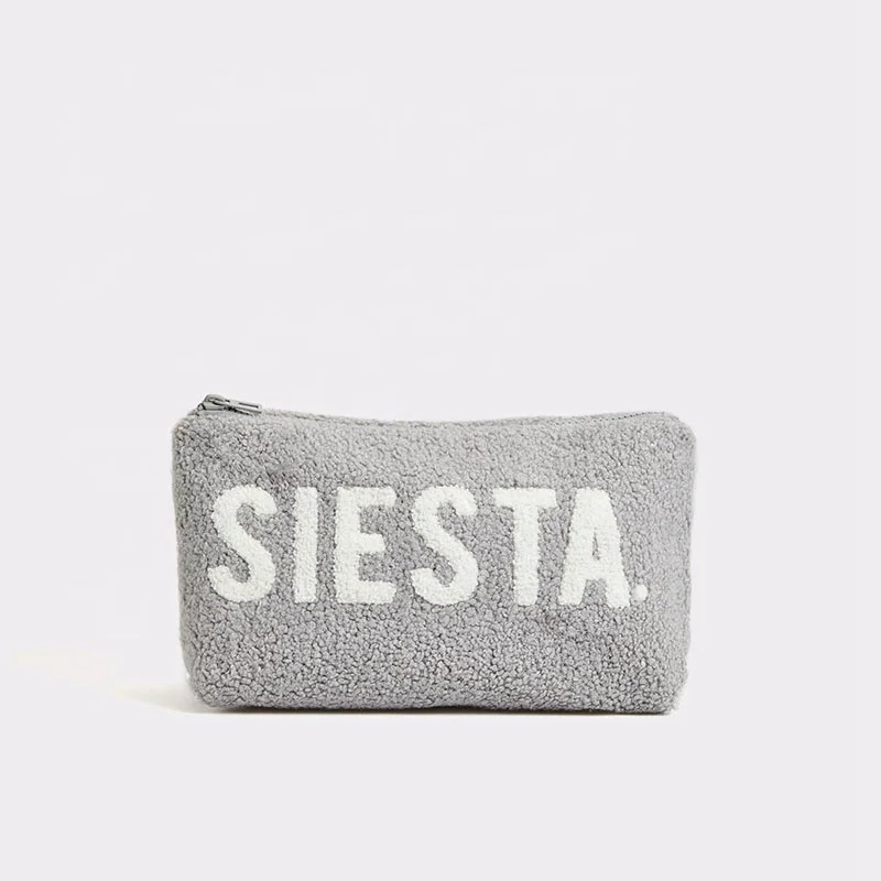 

Wholesale Custom Cute Girls Zipper Soft Terry Cloth Fabric Cosmetic bag