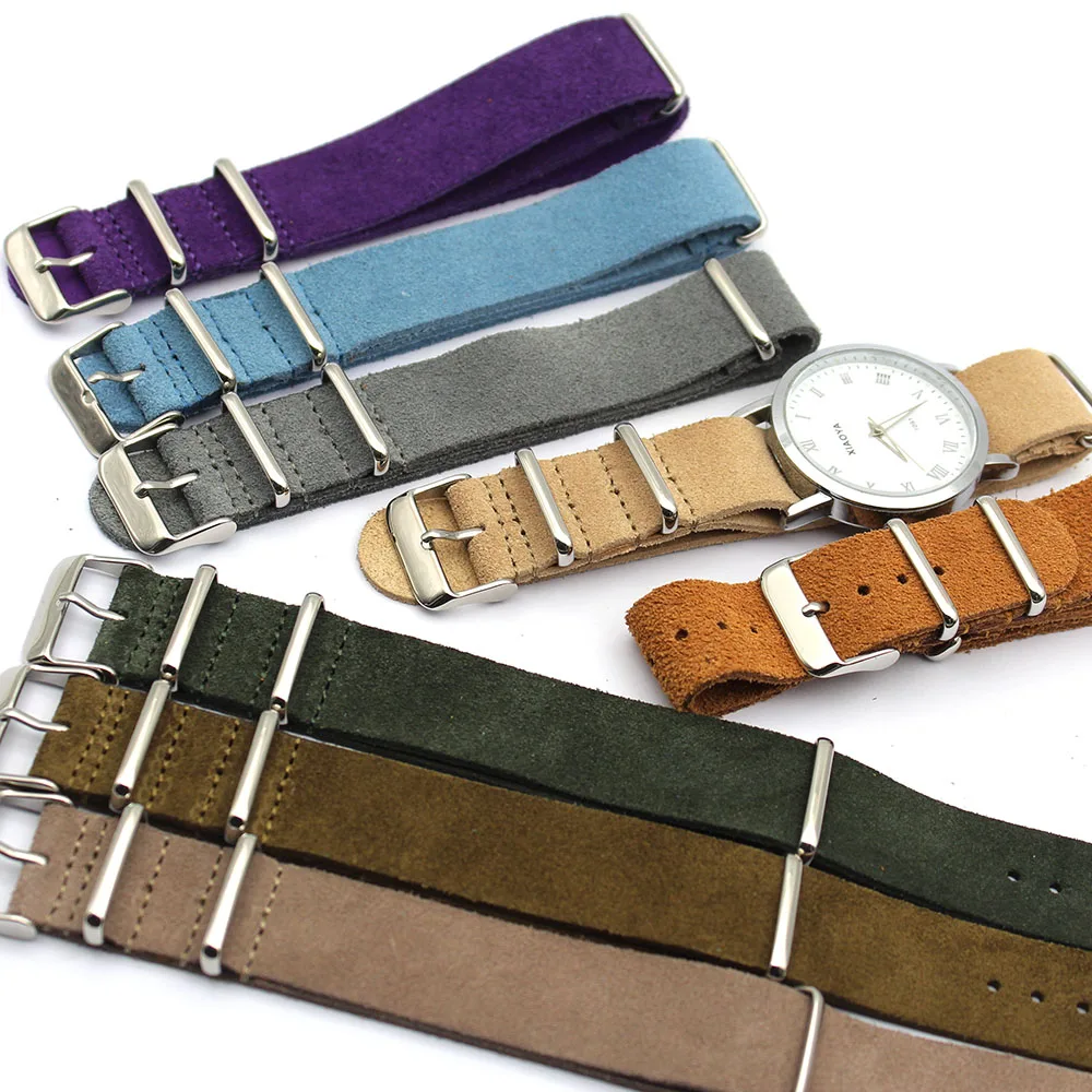 

Heavy Duty Zulu Nato Style Colorful Suede Leather Watch Strap