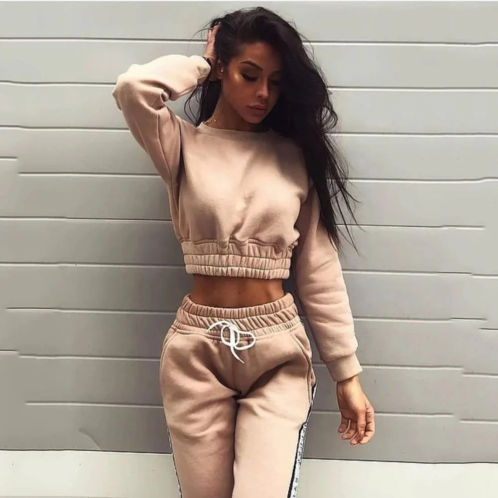 wholesale women sweat suit workout sports two piece set 2019 new fashion tops and pants tracksuits