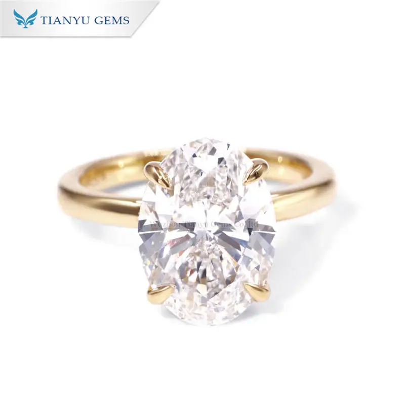 

Tianyu custom solitaire big 2ct 3 carat gold 14k 18k engagement oval vvs moissanite wedding cvd lab grown diamond ring for women