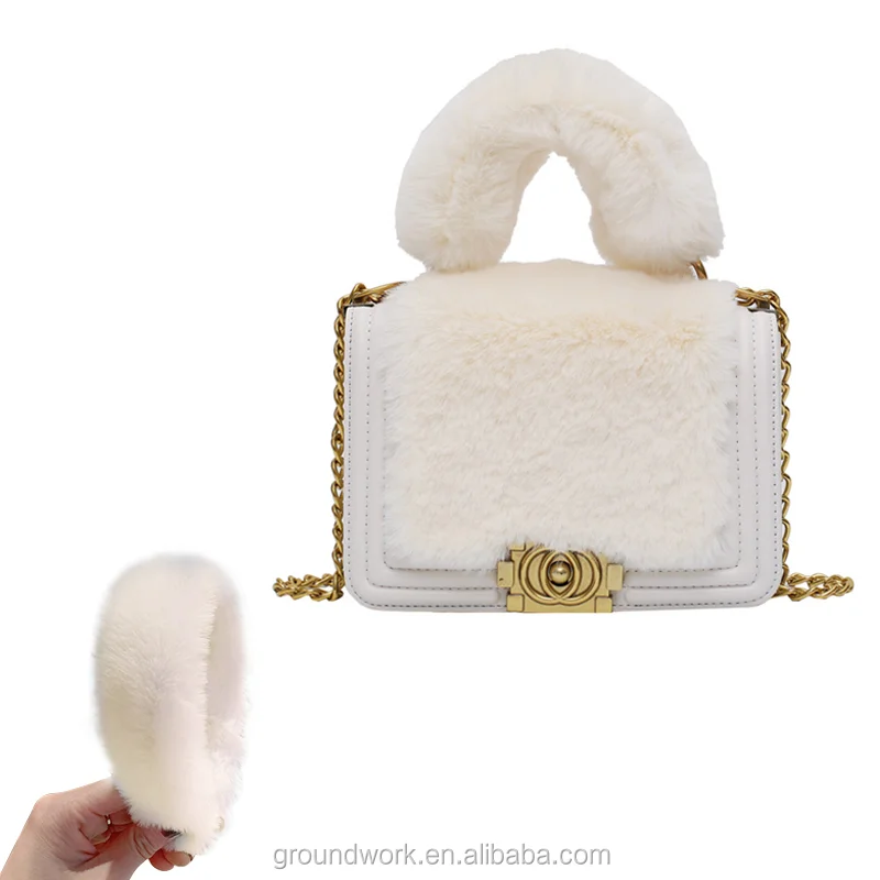 

GW Luxury fashion fur single chain shoulder crossbody bag for women handbags faux fur purses and headscarf Settings