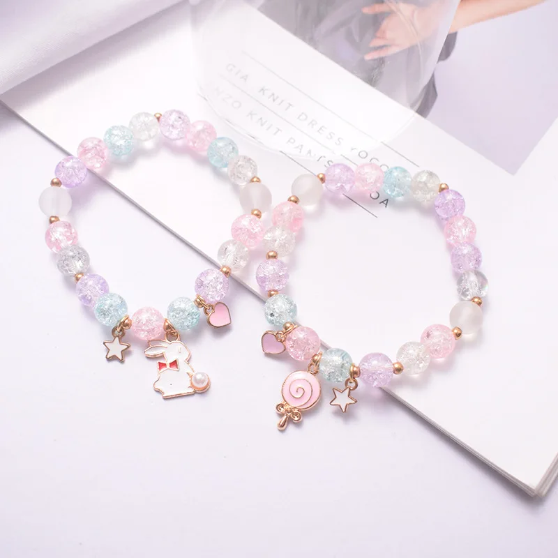 

Female student glass bead bracelet jewelry crystal alloy charm colorful cartoon beaded explosion bead bracelet for girl