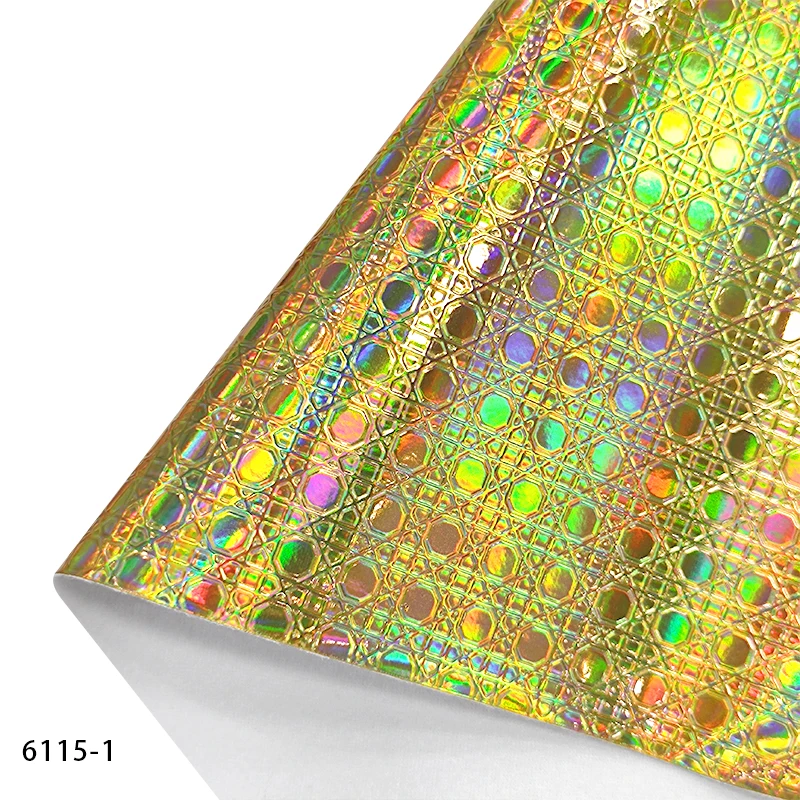 

gold and silver mirror holographic and metallic Plaid Line Geometric faux Leather Used for Bag crafts