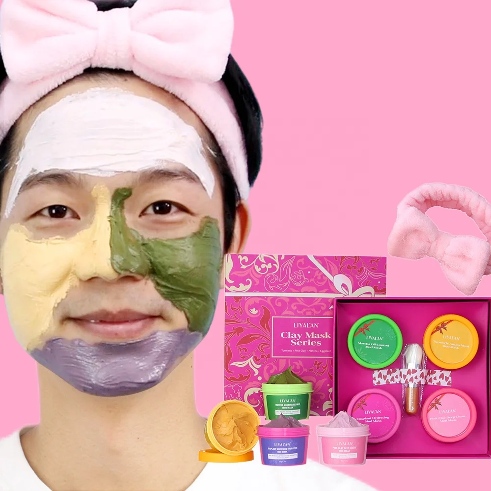 

Vegan Dead Sea Mud Rose Turmeric Facial Clay Mask Set Shrink Pores Brighten Whitening Clay Mask With Brush