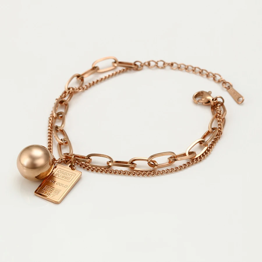 

A00574771Xuping 2021 New factory wholesale Rose gold plated stainless steel bracelet with two charms