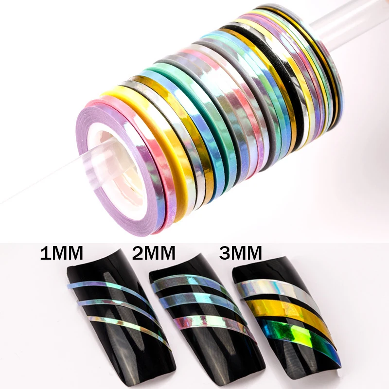 

Gold Silver Striping Sticker Holographic 3D 1/2/3MM Strips Liner Tape Adhesive Super Fine Nail Art Polish Decoration