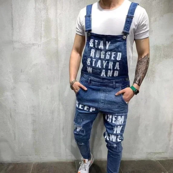 

Hip hop Fashion Men's Jeans Jumpsuits Denim Pants Size S-XXXL