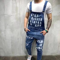 

Hip hop Fashion Men's Ripped Jeans Jumpsuits Hi Street Distressed Denim Bib Overalls For Man Suspender Pants Size S-XXXL