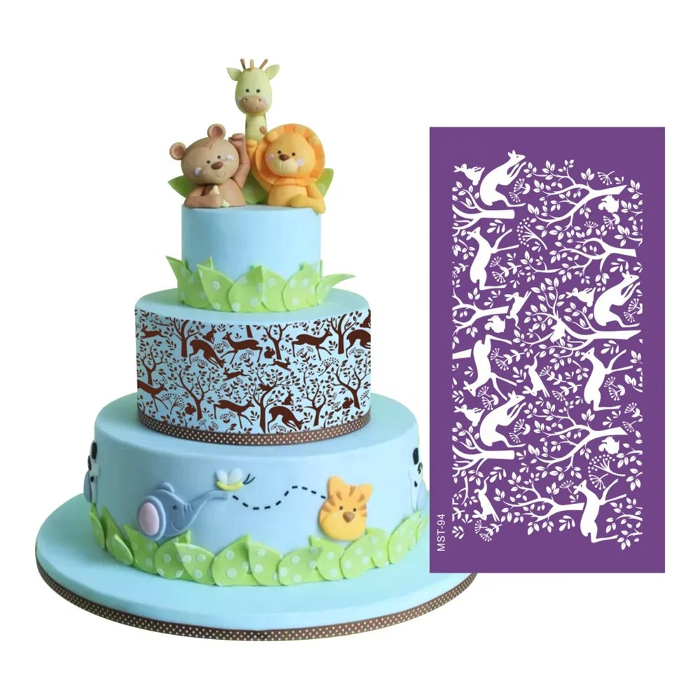 

AK Deer Royal Icing Mesh Stencils Fabric Cake Stencil DIY Fondant Decoration for Bakery Cake Art Tools MST-94