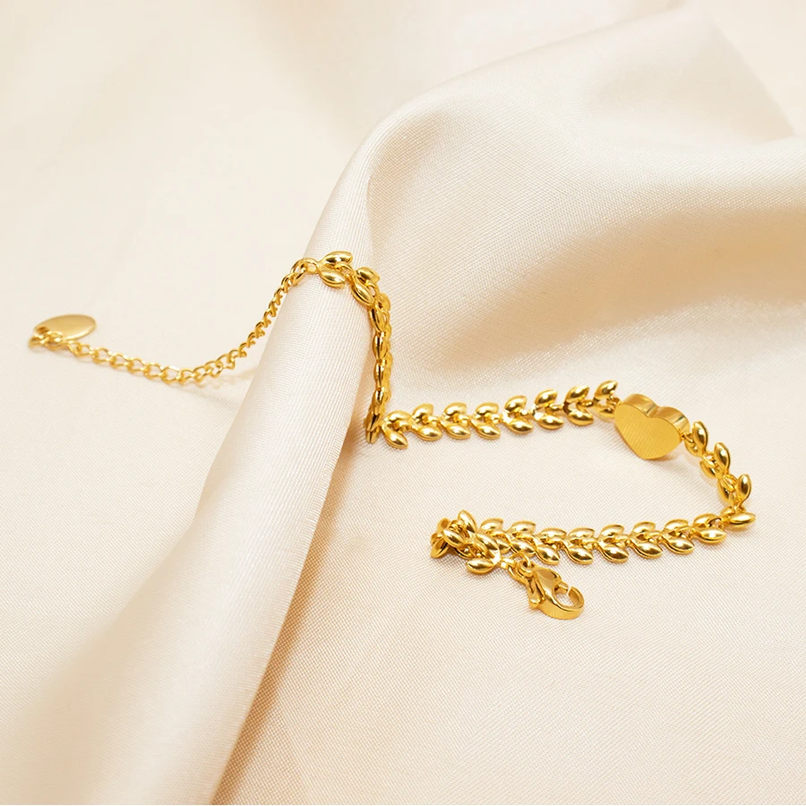 

High Quality Wheat Ear Design Bracelet White Sea Shell Heart Shaped Jewelry 18k Gold Plated Stainless Steel Vintage Bracelet