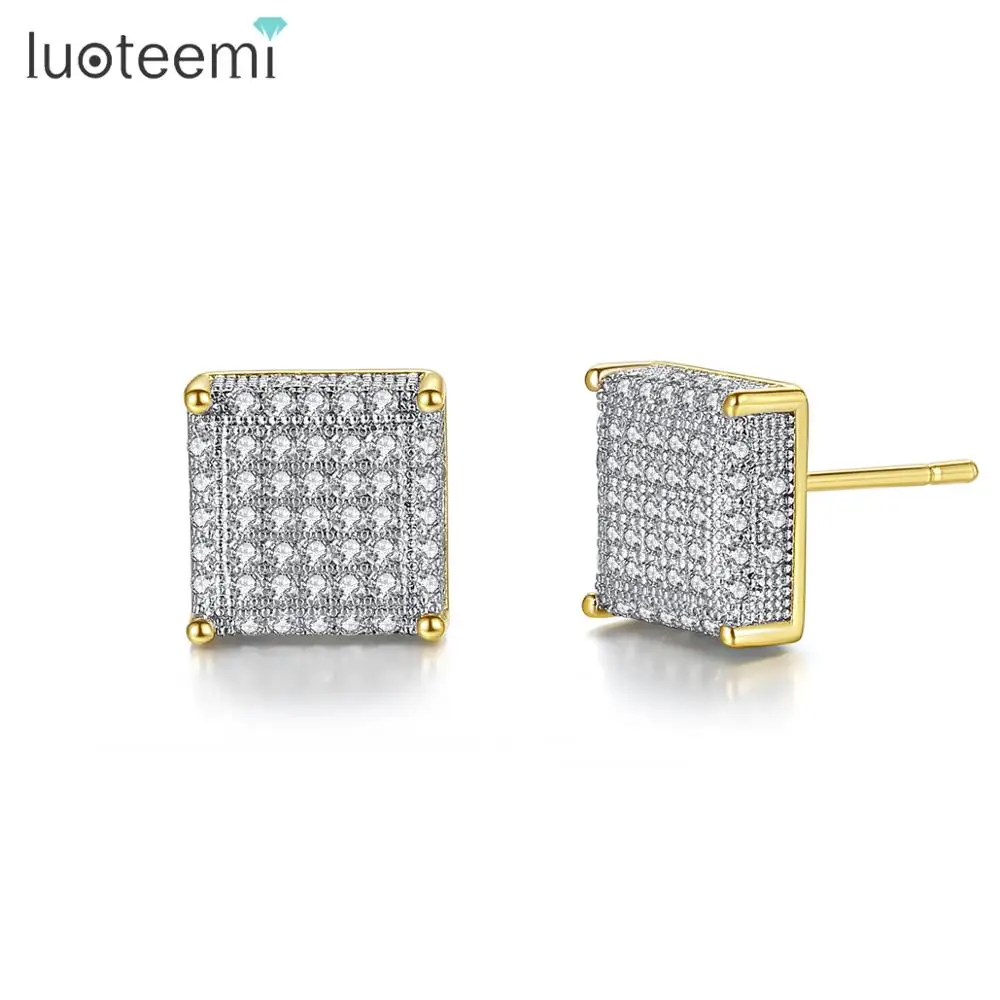 

LUOTEEMI Romantic Pink or Yellow Cubic Zirconia Round Stud Earrings for Women Fashion Jewelry Gift