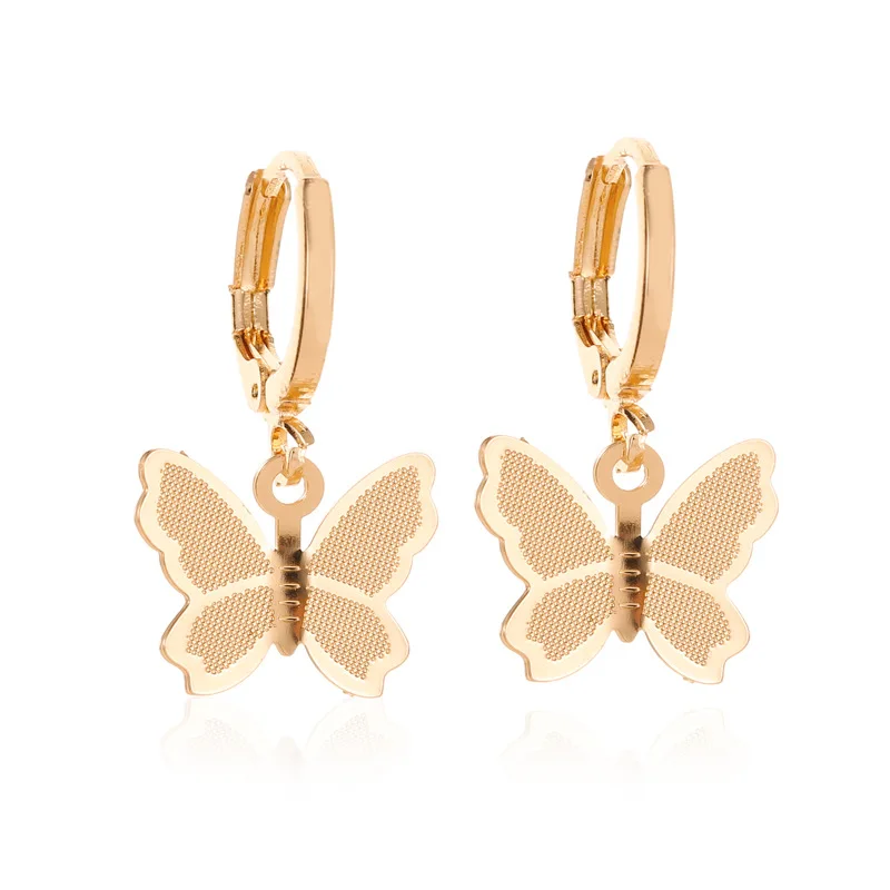 

Bohemian Cute Small Animal Butterfly Pendant Huggie Hoop Earrings Gold Plated Butterfly Dangle Hoop Earrings