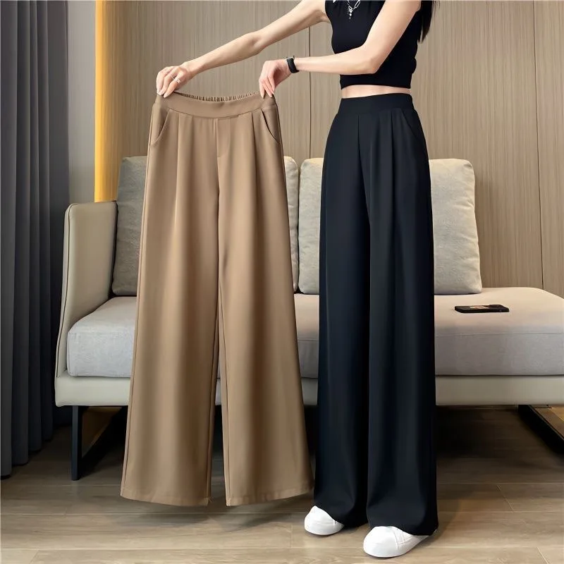 S-4XL  Suit Wide Leg Pants Summer Thin Loose Straight Leg Pants High Waisted Drape Casual Pants