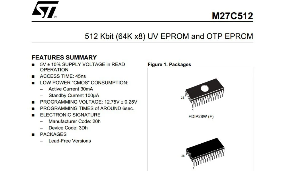 M27C512-10F1 STMicroelectronics - IC: EPROM Memory | 512kbEPROM - Foto 11