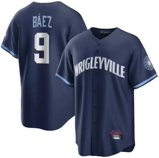 

New Cheap Stitched American Baseball Team Jerseys Chicago Cub #9 Javier Baez #44 Anthony Rizzo Navy 2021 City Connect Jersey