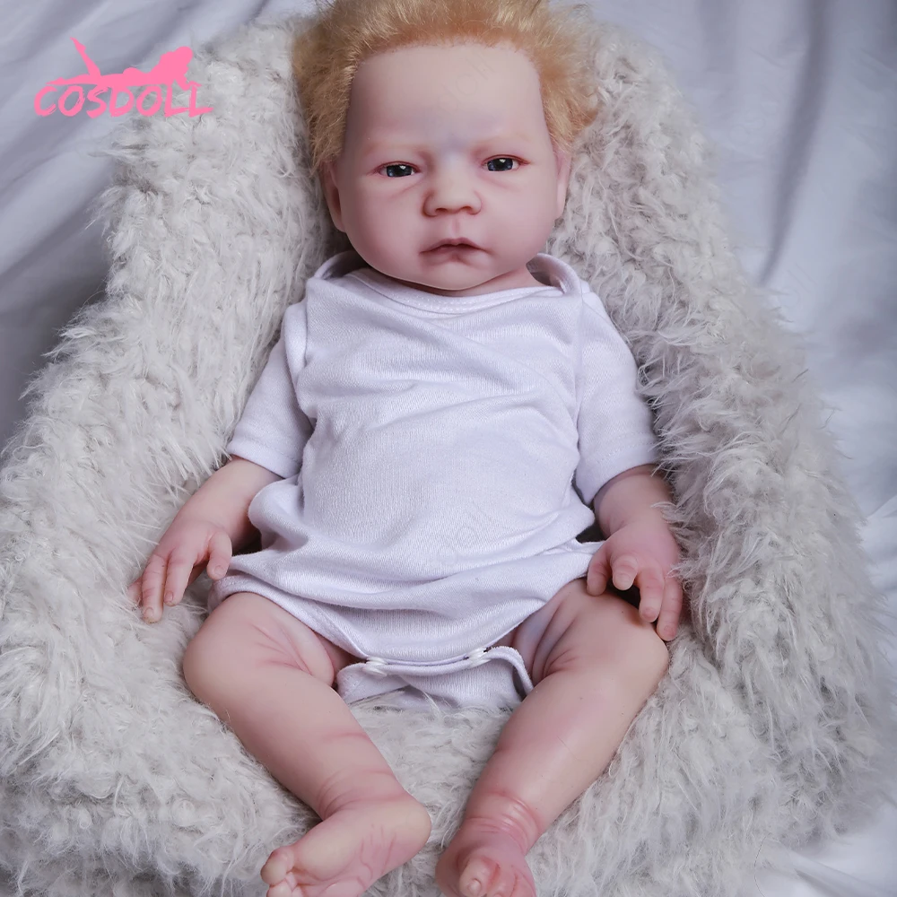 

18 Inch Full Silicone Reborn Baby Doll Golden Hair Reborn Baby Doll for Toy, Painted skin color