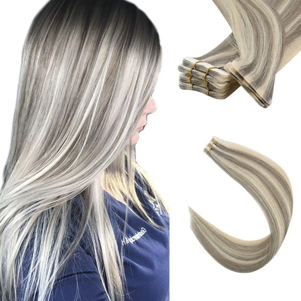 

Full Shine #19A/60 Grey Blonde Injection Invisible Hair Extensions Seamless Tape in Virgin Hair Extensions