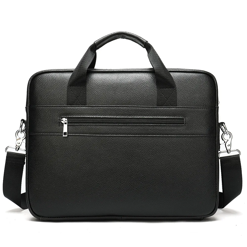 

TB086 High quality luxury simple horizontal lychee pattern 14 inch computer bag Men's Business leather laptop handbags briefcase, Black