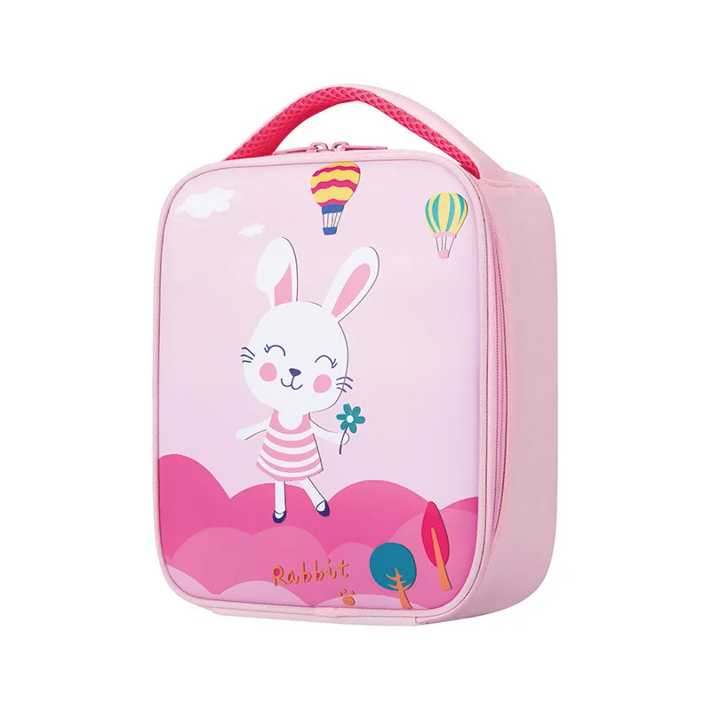

2021 New girls cooler lunch box bag cute pink rabbit cartoon thermal insulated kids lunch bag for school, Blue,pink
