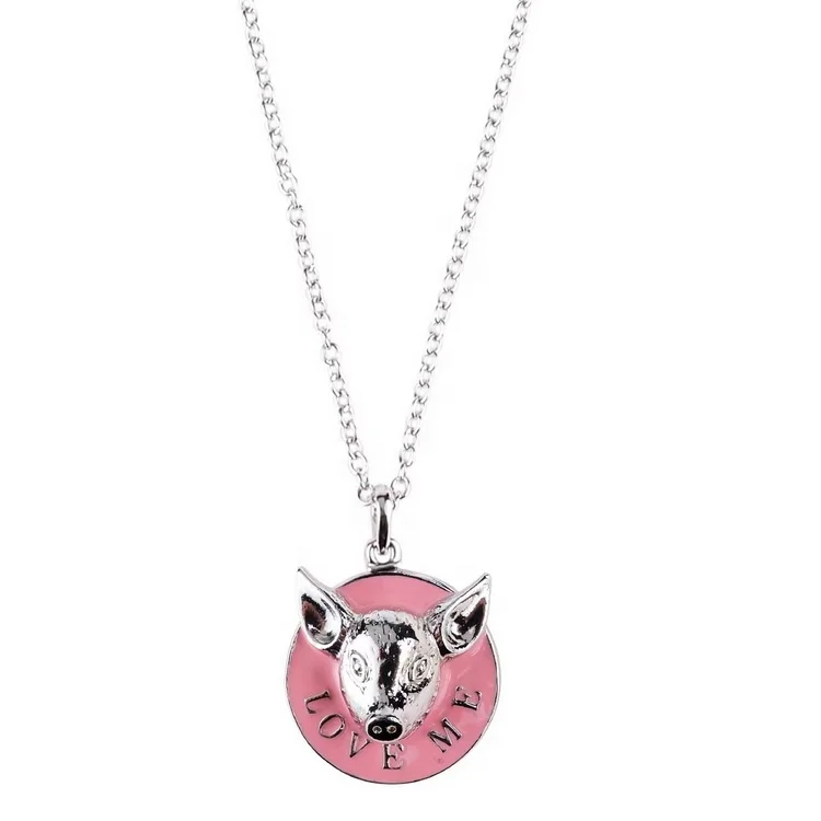

Chic Bling Love Me Pink Pig Head Saturn Necklace Pendant Charm Chain Planet Orb Necklace With Stamp As Valentines Gift