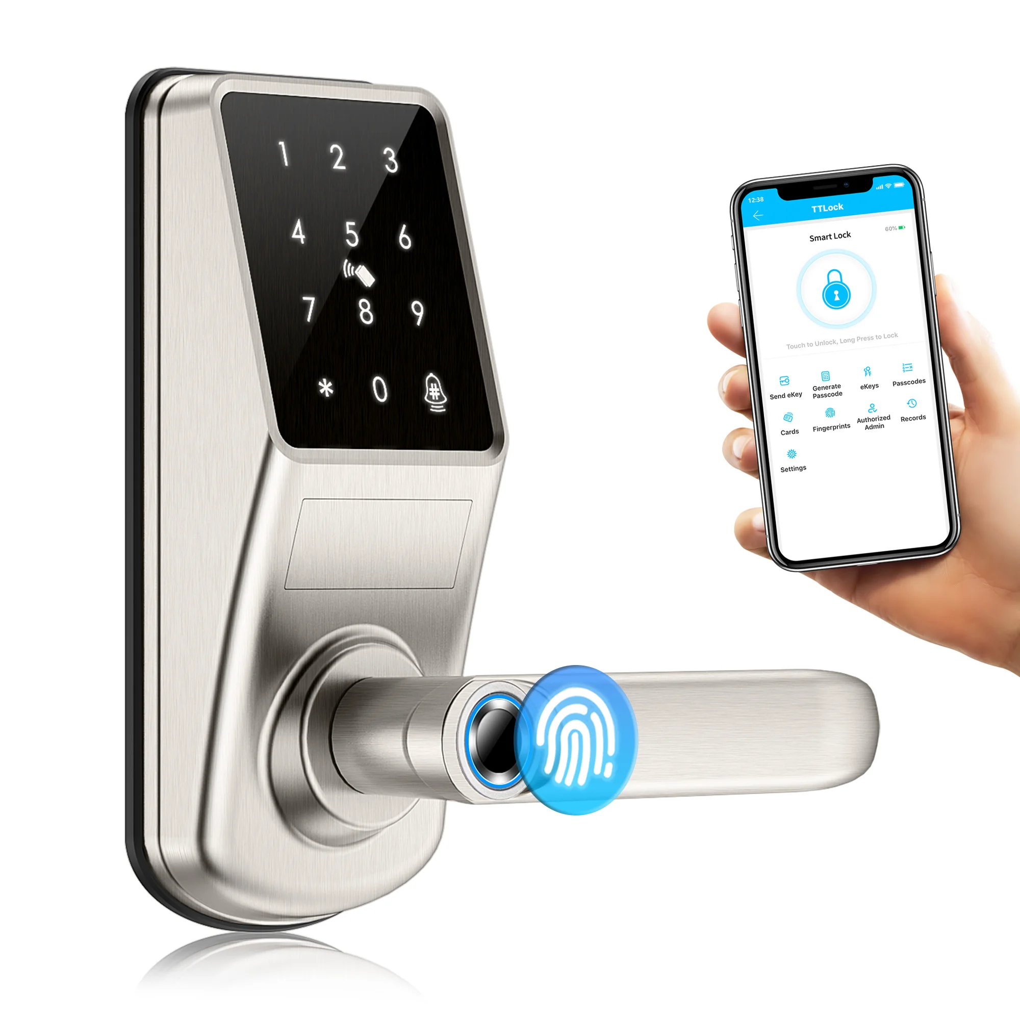 

American Style Alexa Google Doorbell Home Keyless Tuya Ttlock App Wifi Smart Lock With Fingerprint Reader