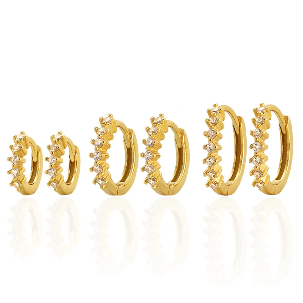 NEW Wholesale Fashion Jewelry 925 Sterling Silver Geometry Row Diamond Zircon Gold Plated Hoop Earring Jewelry for Women