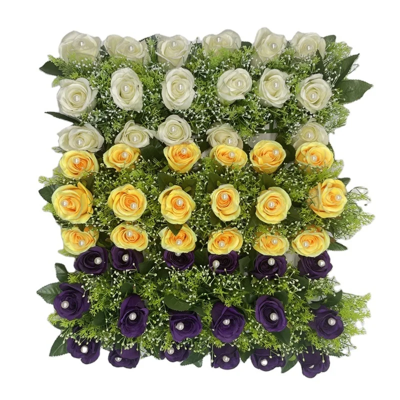 

XP0002 Various Style White Yellow Purple Rose Wedding Decorated Arch Flower Wall Backdrop With Pearls, Picture shows