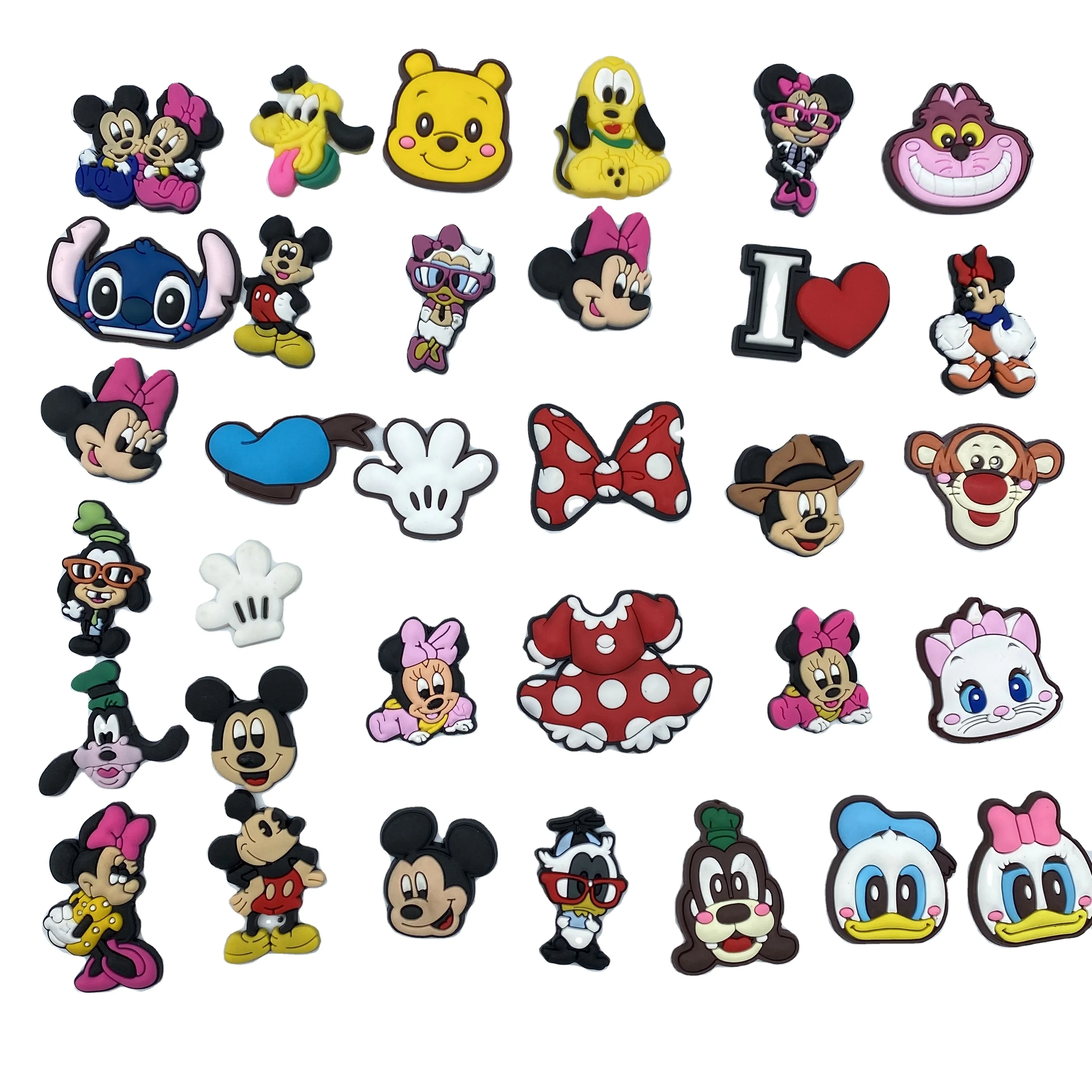 

100pcs+ wholesale soft pvc rubber cartoon Mickey Minnie shoe lace charms custom for clog clog shoes decoration custom charms, As picture