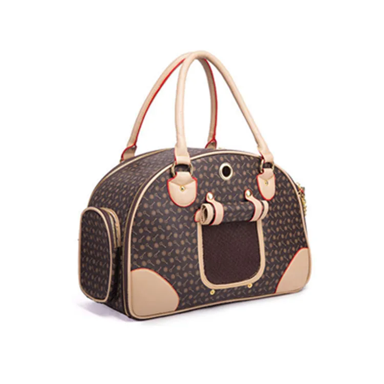 

High-end PU leather pet tote bag doggie cat purse dog handbag, Coffee , white