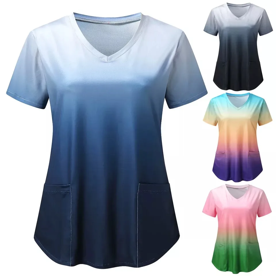 

Fashion Short Sleeve Women Scrub T-shirt Nurse Tops, As pictured or customized