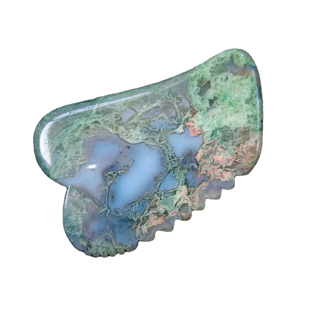

Chinese traditional medical customized logo moss agate jagged square shape gua sha set scraping therapy tool