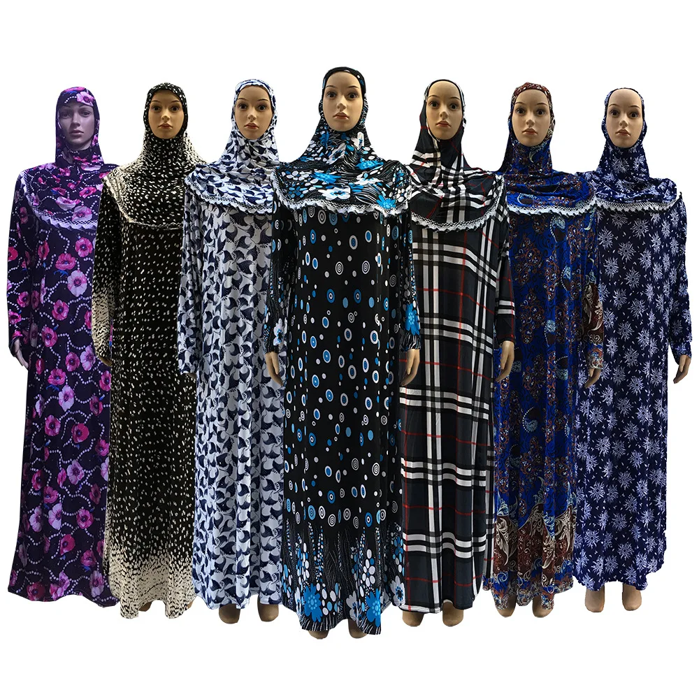 

2020 Wholesale Women khimar Kaftan Muslim abaya Maxi Dress prayer clothing Islam hijab abaya QK033a, Mix print