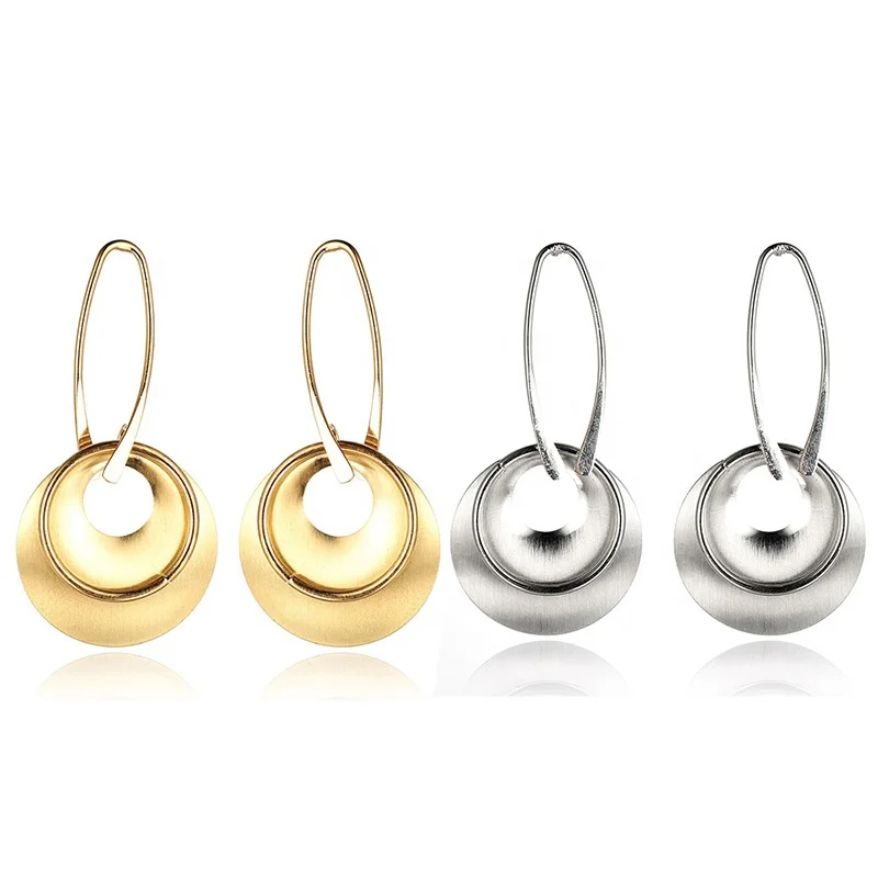 

Big Drop Earrings for Women Metal Trendy Gold Round Shaped Stud Earrings for Women Circle Round Long Earring, 2 colors
