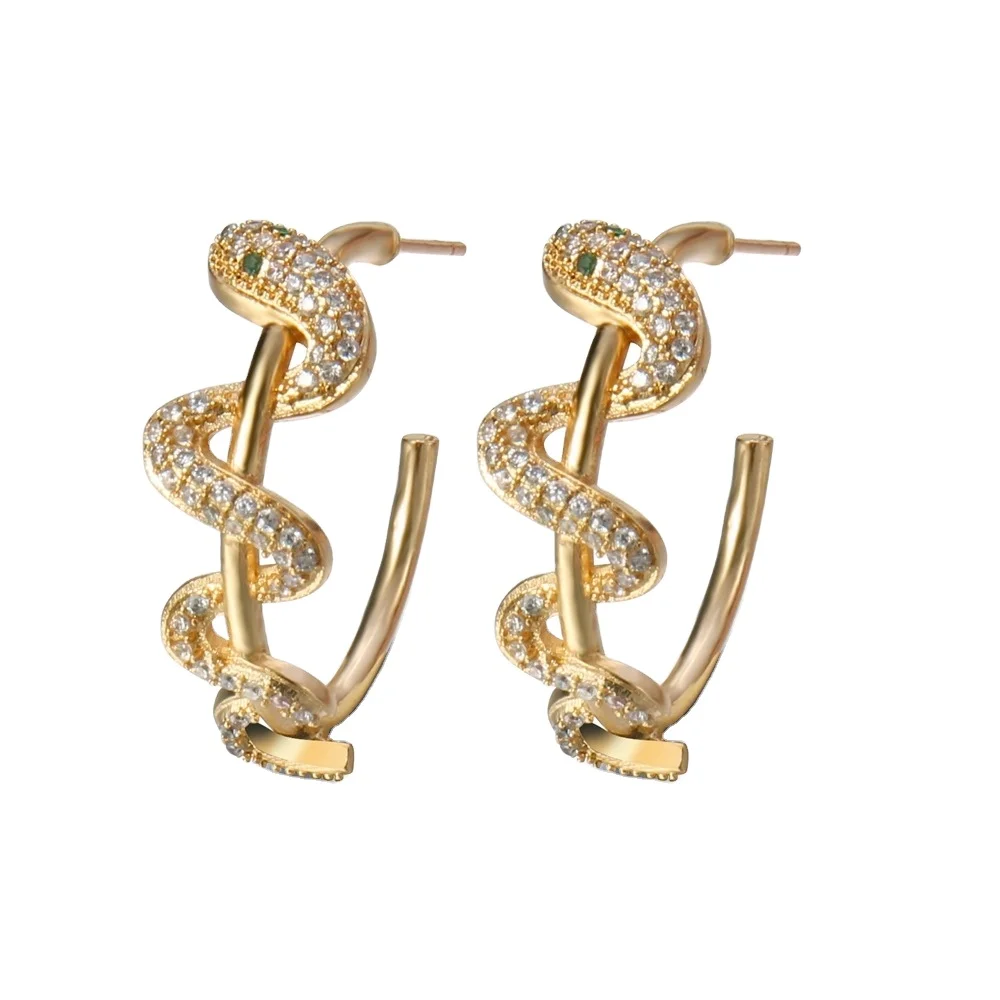 

2021 Stylish Snake Shape Winding Circling Earring Zircon Crystal Hoop Circle Earrings for Women, As pic shown