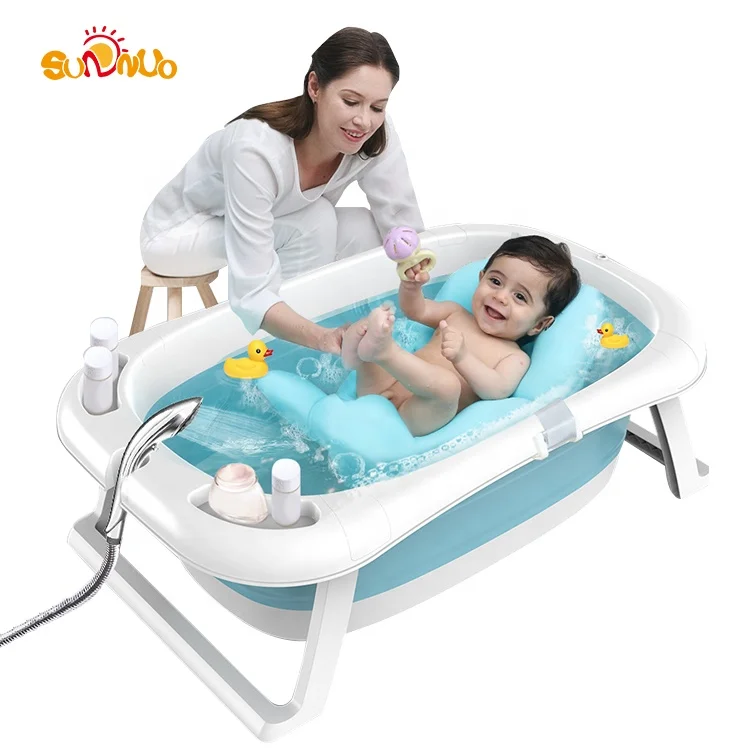 

Hot Sale Folding Collapsible Newborn Baby Bath Tub PP Bathtub with thermometer, Blue,pink