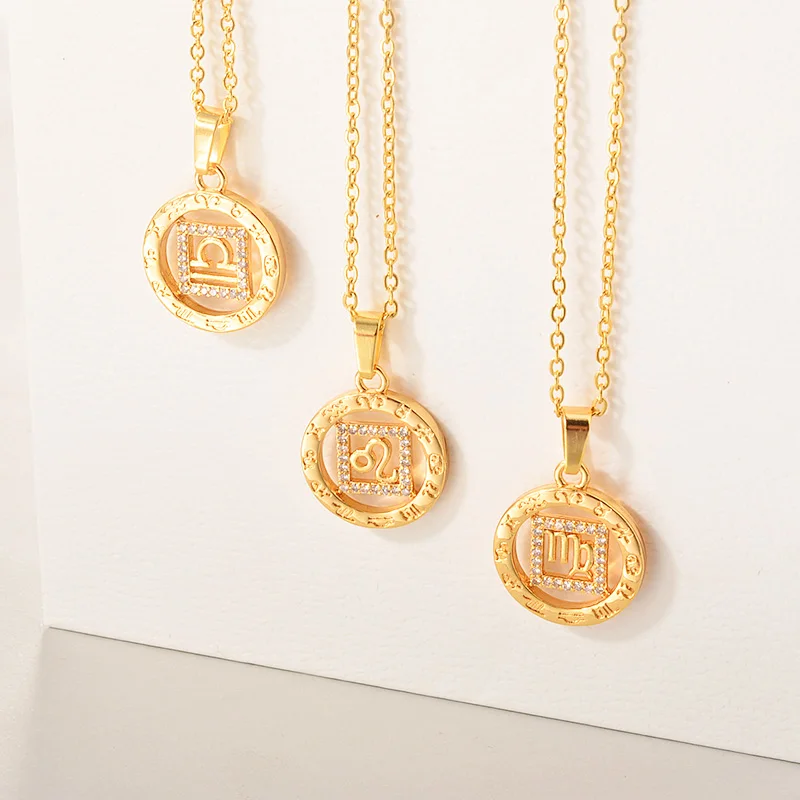 

New Design Necklace Jewelry Coin Diamond Gold Charm Zodiac Pendants