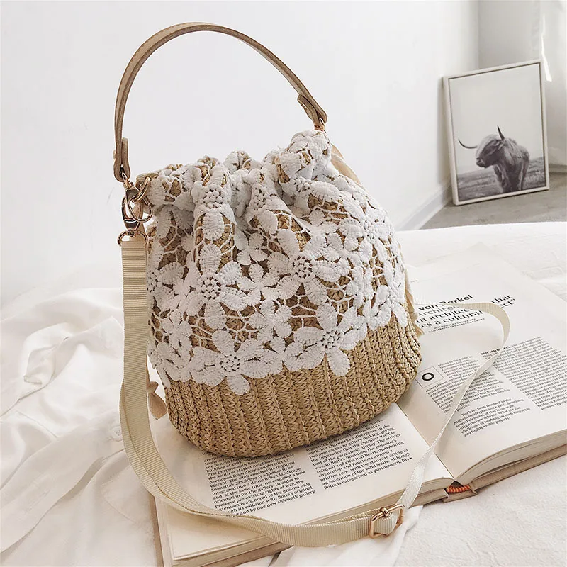 

latest luxury women bags 2021 summer fashion bucket drawstring crossbody sling bags purse weave flap bags, Customized color