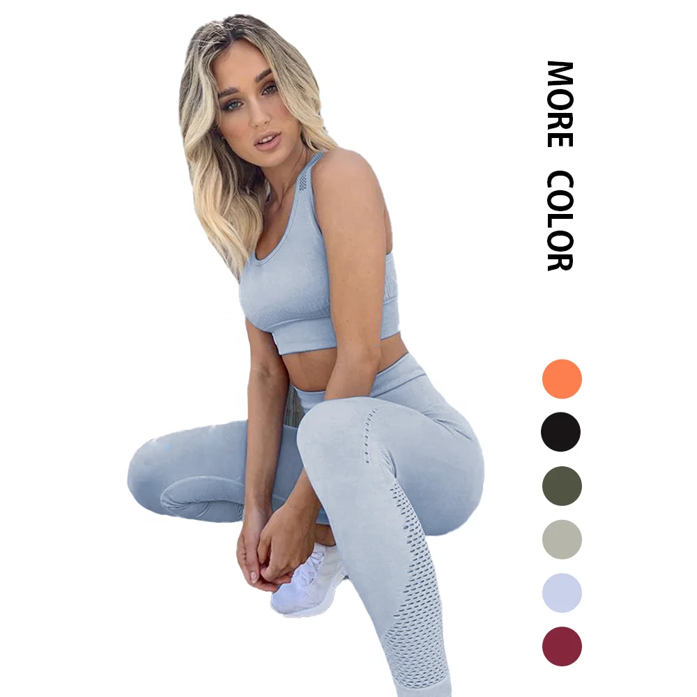 

New fitness sports bra and black seamless high waist legging custom logo yoga set