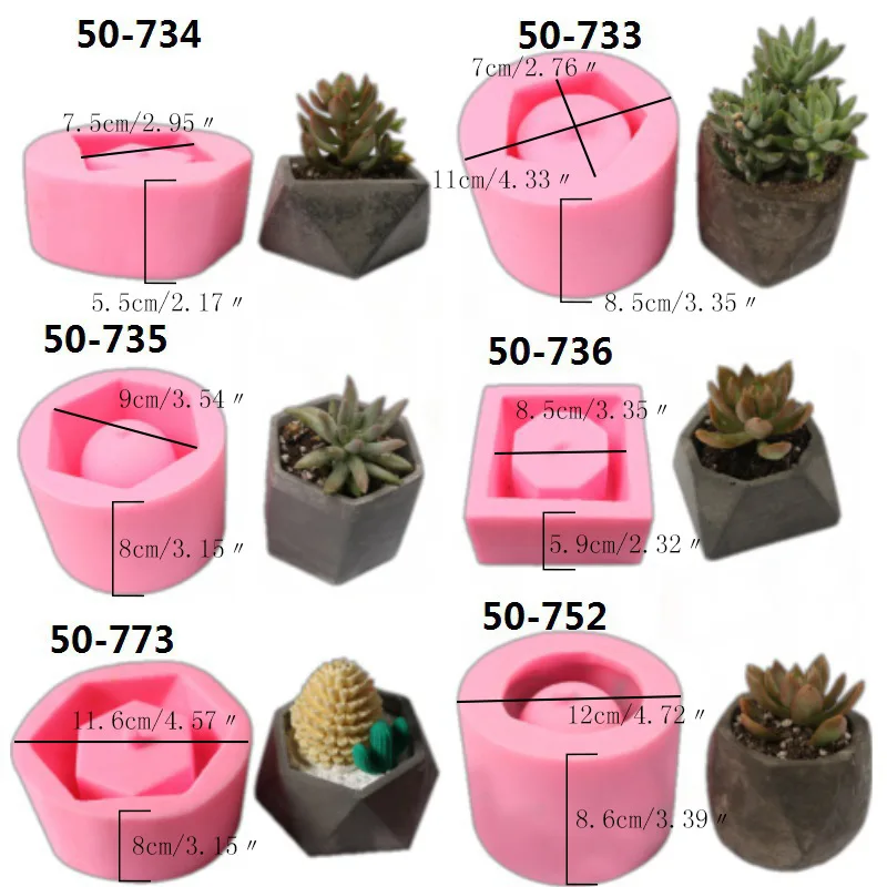 

Classic reusable 3d geometric shape silicone molds diy cement concrete silicone fleshy flower pot vase molds, Pink