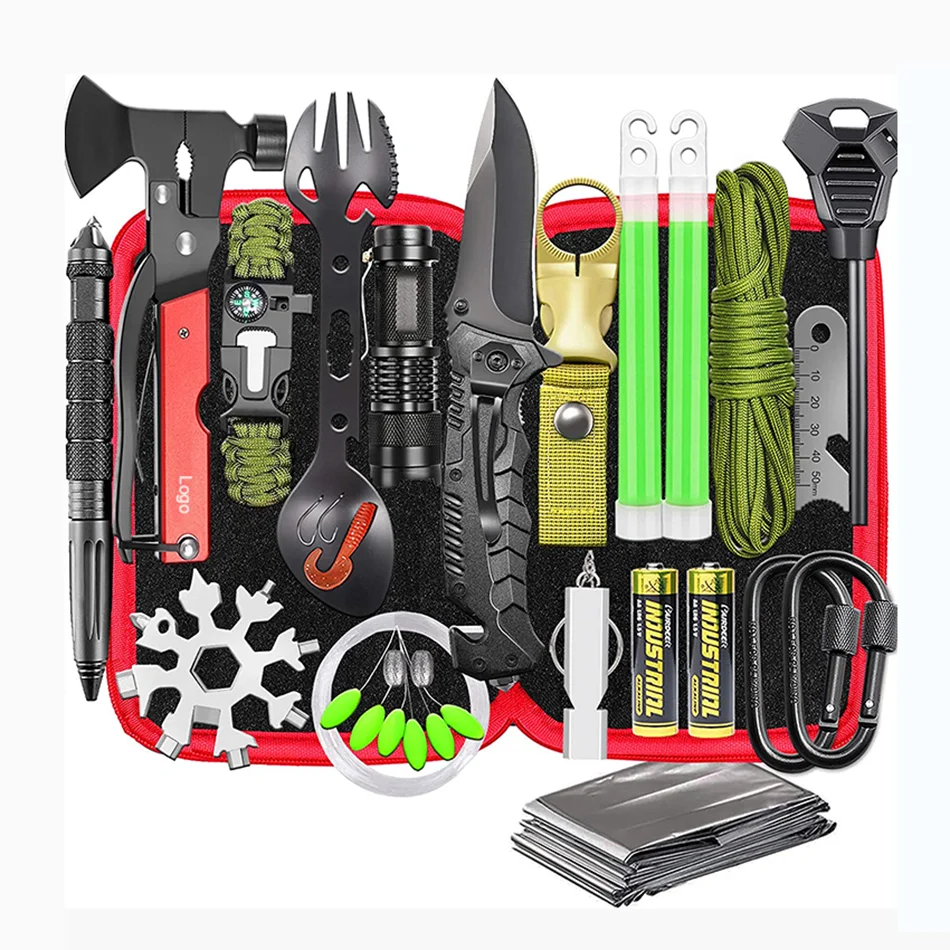 

Professional Sos Earthquake Aid Equipment with Axe Customized Outdoor Comping Multipurpose Emergency Survival Gear Kit, Multi-colors