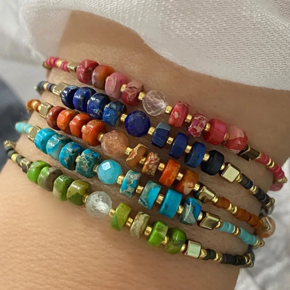 

Wholesale Bohemia Custom Miyuki Rice Beads Friendship Bracelet Colorful Agate Natural Stone Beaded Braided Bracelet