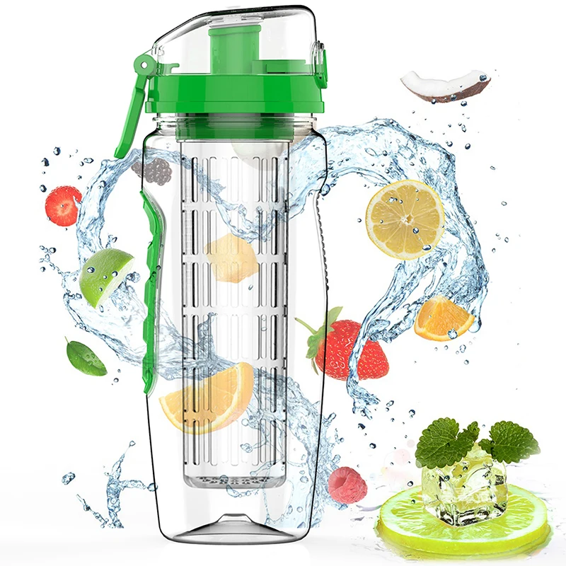 

Wholesale Custom 960ml Lovely tritan fruit infuser white water bottle island plastic bottle for juice, 5 colors for choose