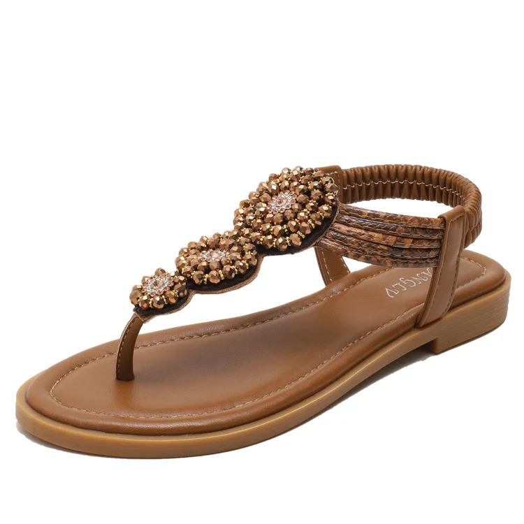 

S529 summer plus size sandals female bohemian roman flat bottom fairy style seaside vacation beach shoes