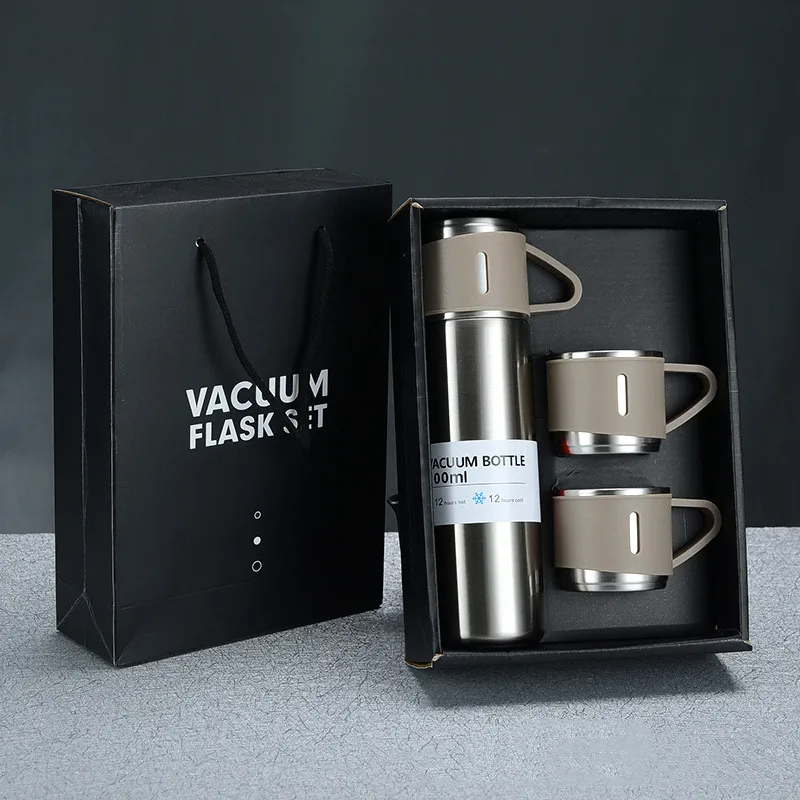 

Custom Logo Business Gift Portable Thermos Vacuum Flask Set With Bag Stainless Steel Thermal Coffee And Tea Flask Water Bottle