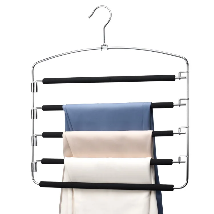 

Wholesale 5-layermetal wire clothes hangers Space Save Metal Hanger Rack Pants Hanger Multifunctional Trousers Rack, Chrome plating