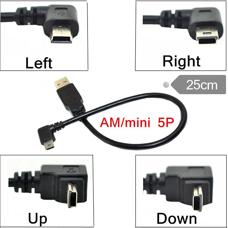 Cable Length: 25cm, Color: Black Cables 25cm USB 2.0 Mini 5 Pin A Female to Micro 5p Female Socket Short Adapter Cable 0.25m 
