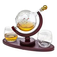 

Whiskey Decanter Globe Set with 2 Etched Globe Whisky Glasses - for Liquor, Scotch, Bourbon, Vodka
