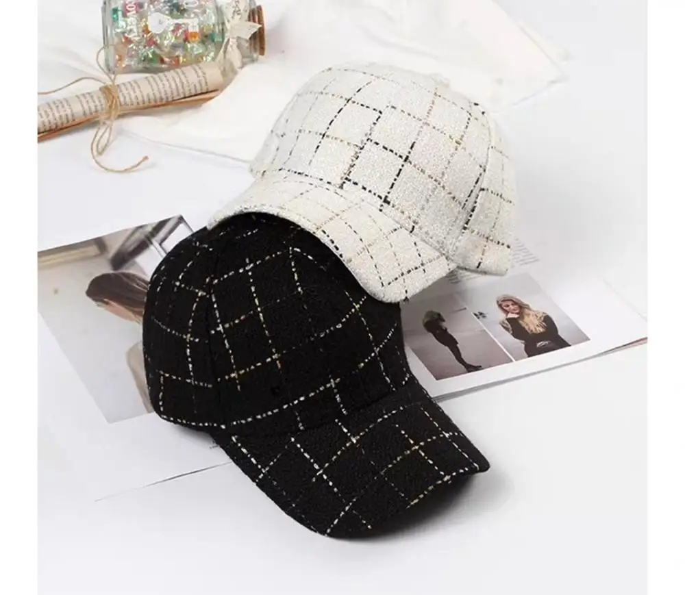 

Baseball cap women's fall/winter fashion plaid baseball cap,Checked Baseball Women Cap