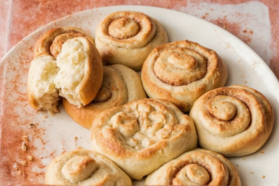 Variations of yeast-free cinnamon rolls including gluten-free, vegan, and reduced-sugar options arranged on a rustic wooden table