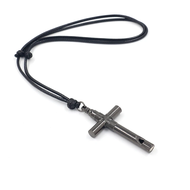 

2021 New Creativity Jewelry Adjustable Size Hand-woven Rope Necklace Alloy Cross Whistle Pendant Necklaces for Men, Silver, gun